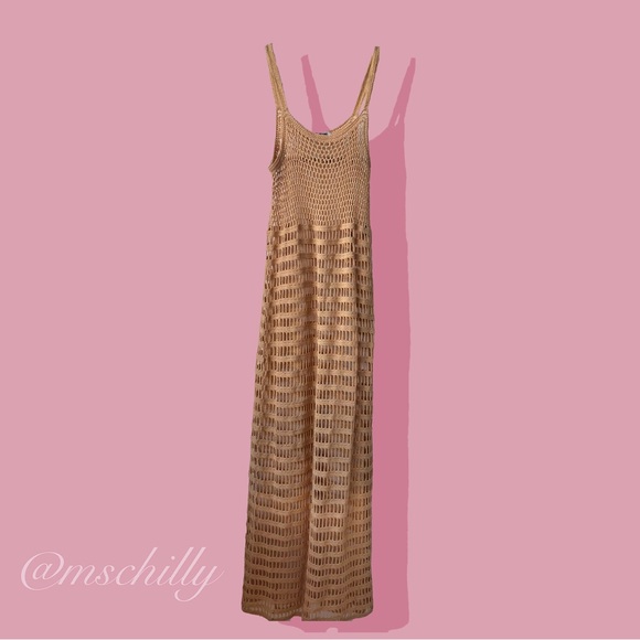 Elizabeth and James Dresses & Skirts - Elizabeth and James Edna Crochet Dress Tan Brown Cover Up Fitted Open Knit Sz XS